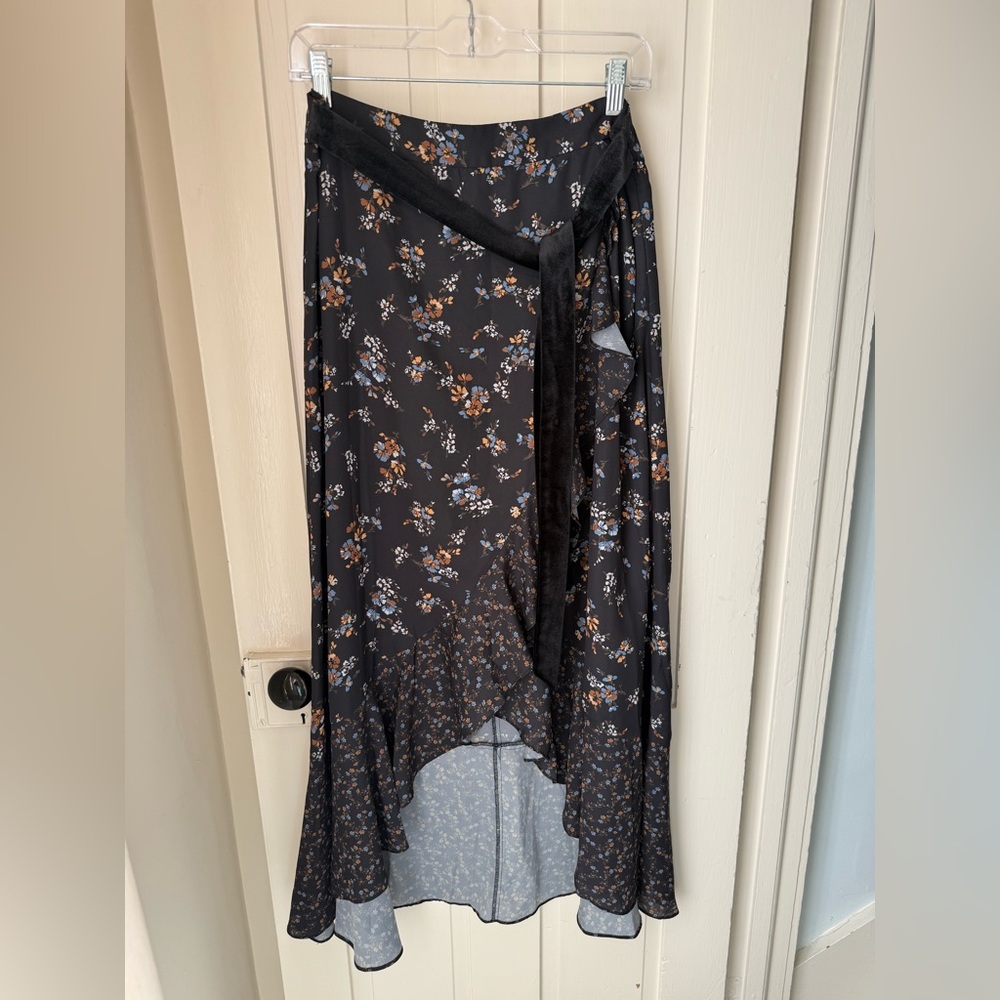 H by Halston Black Floral High Low Skirt